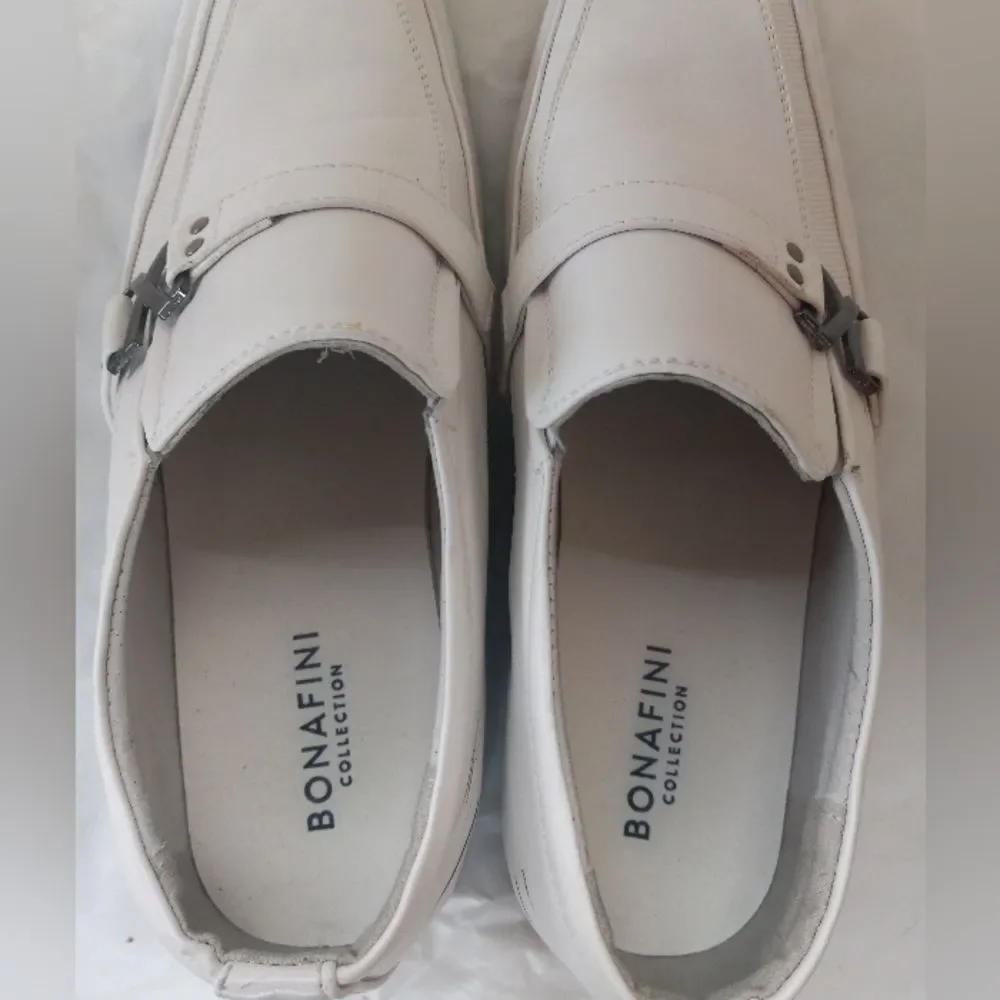 Bonafini Men's Dress Derbi Slip-On White with Metal Accent Size 5.5